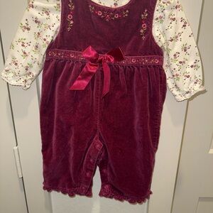 Floral Embroidered Burgundy Baby Romper